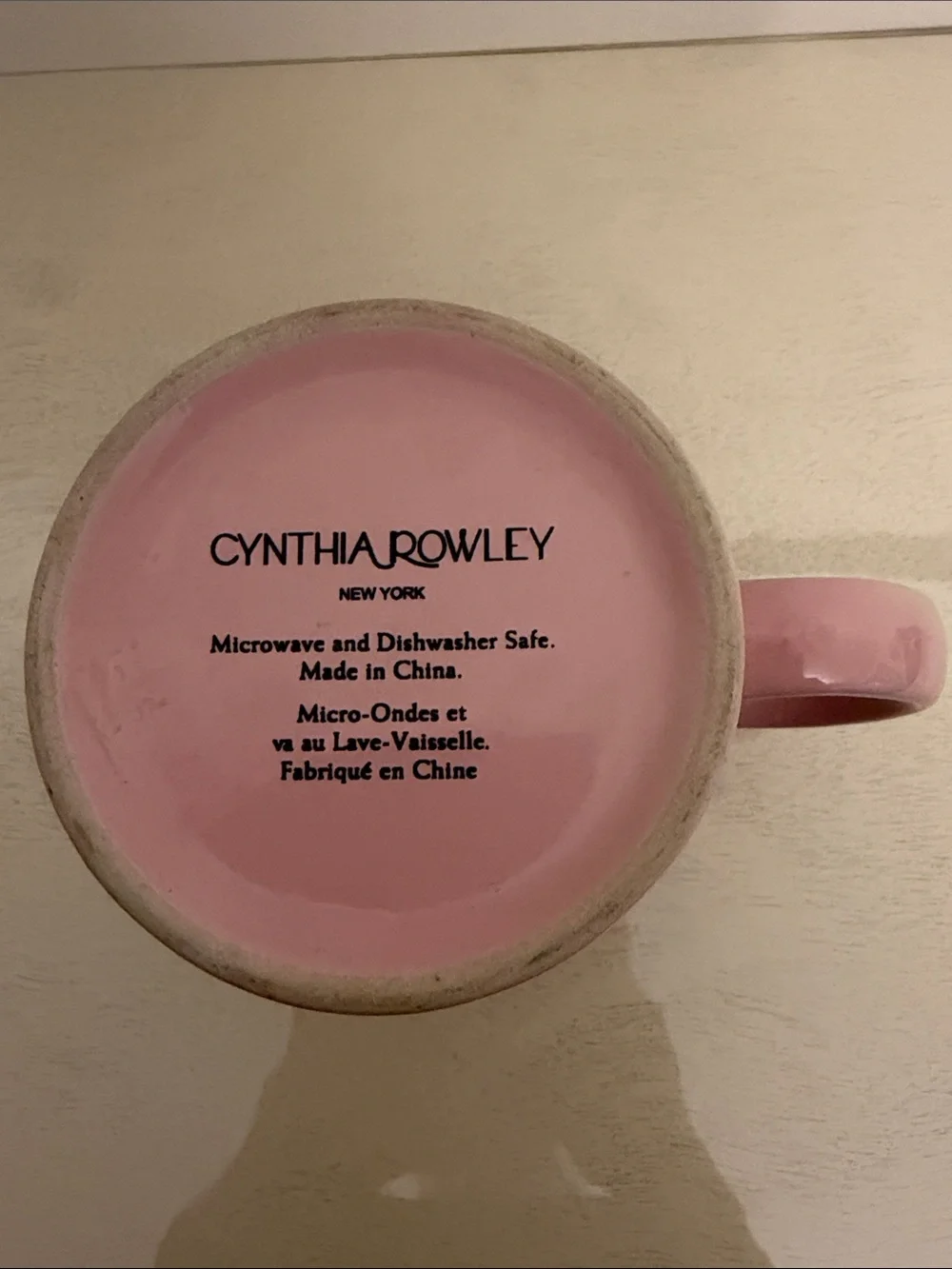 Cynthia Rowley Pink Cat Ceramic Mug with Floral Design